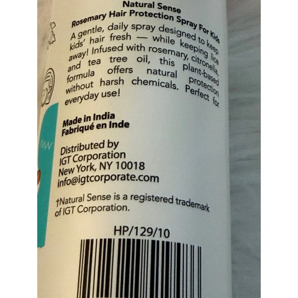 Natural Sense Kids Rosemary Hair Protection Spray 8oz Plant Based Daily Mist